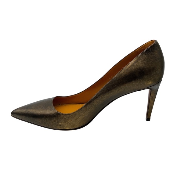 RALPH LAUREN COLLECTION BRONZE METALLIC LEATHER PUMPS - Picture 3 of 10